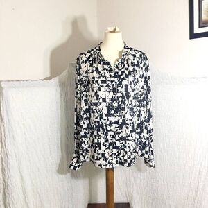 Prologue Black & White Print Button Down Dressy Shirt Size XL